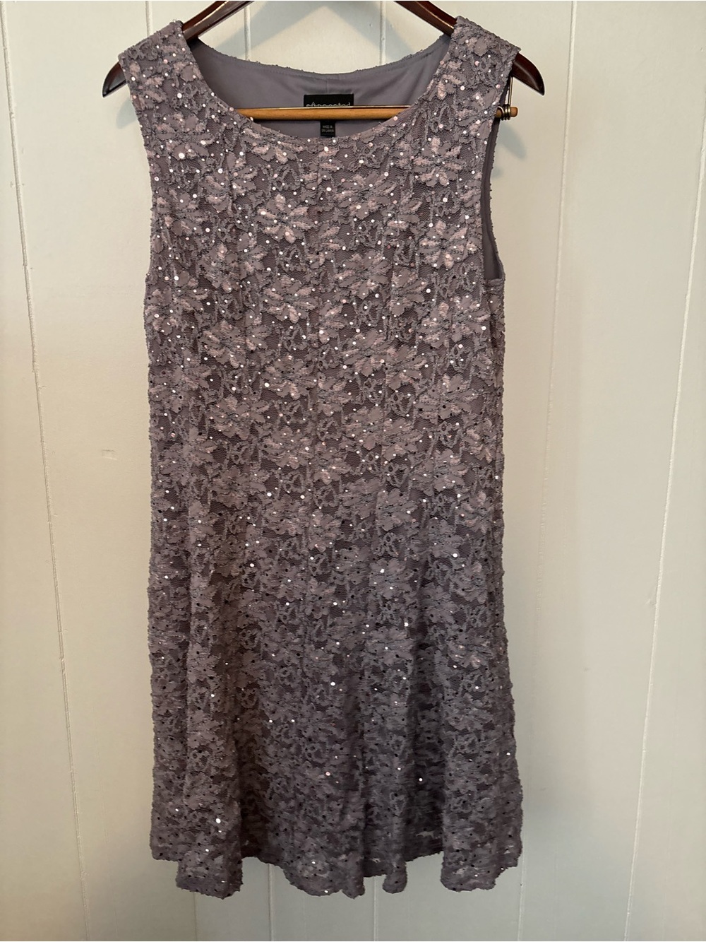 connected apparel Lavender-Gray Lace Sequin Dress